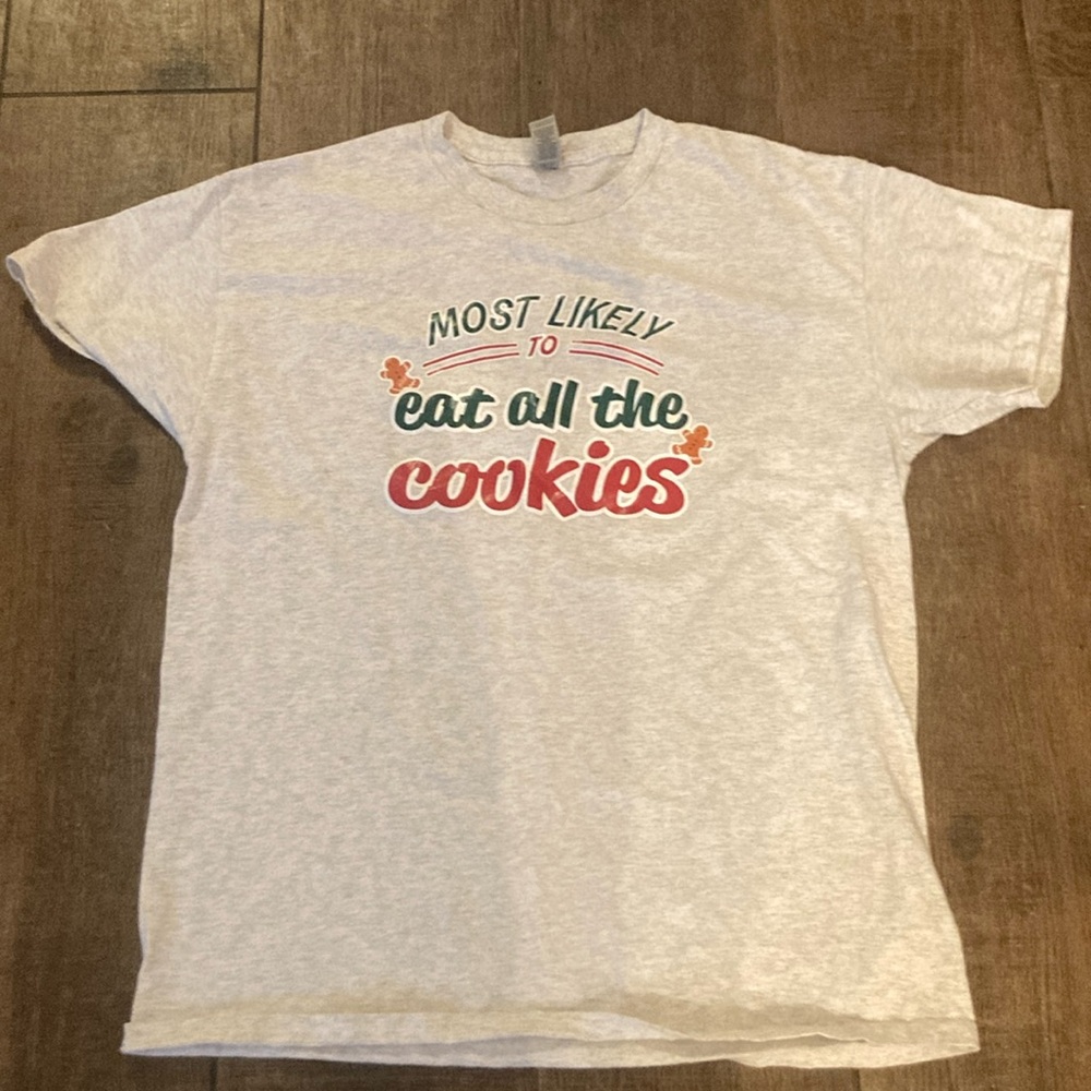 DIY Men’s Large Christmas Shirt: Most Likely to Eat All the Cookies.